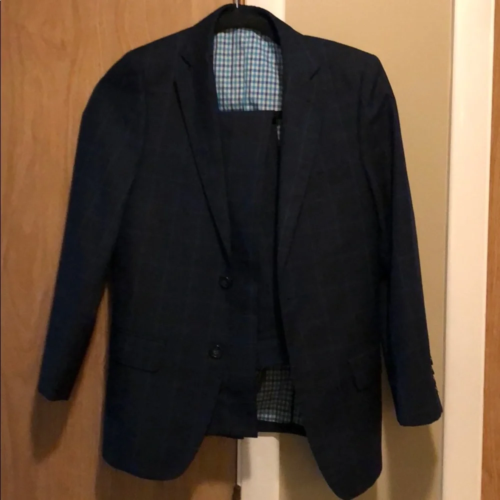 Navy Windowpane Kids Matching Suit Jacket and Tie Set